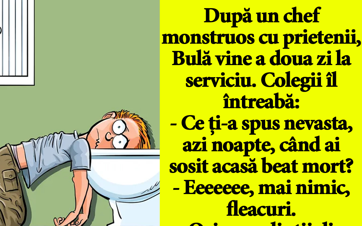 Imagine Stire BANC | După un chef monstruos cu prietenii, Bulă vine a doua zi la serviciu | 2review.ro
