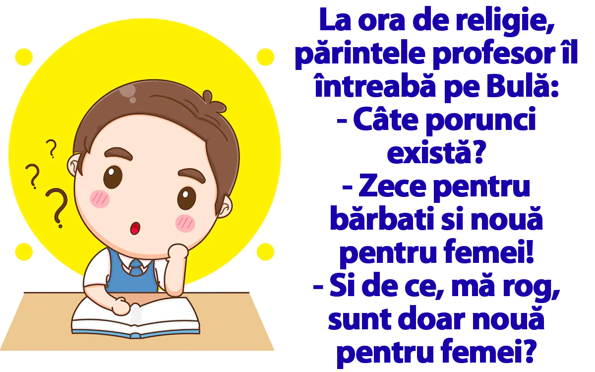 Imagine Stire BANC | La ora de religie, părintele profesor îl întreabă pe Bulă: „Câte porunci există?” | 2review.ro