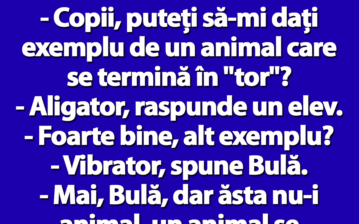 Imagine Stire BANCUL ZILEI | Profesoara: „Bulă, dă-mi exemplu de un animal care se termină în TOR!” | 2review.ro