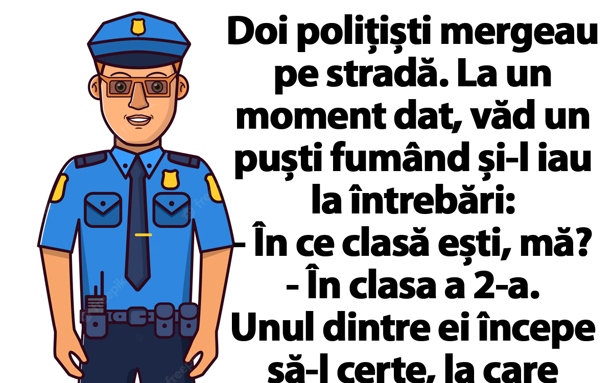 Imagine Stire BANC | Doi polițiști mergeau pe stradă. La un moment dat, văd un puști fumând și-l iau la întrebări | 2review.ro