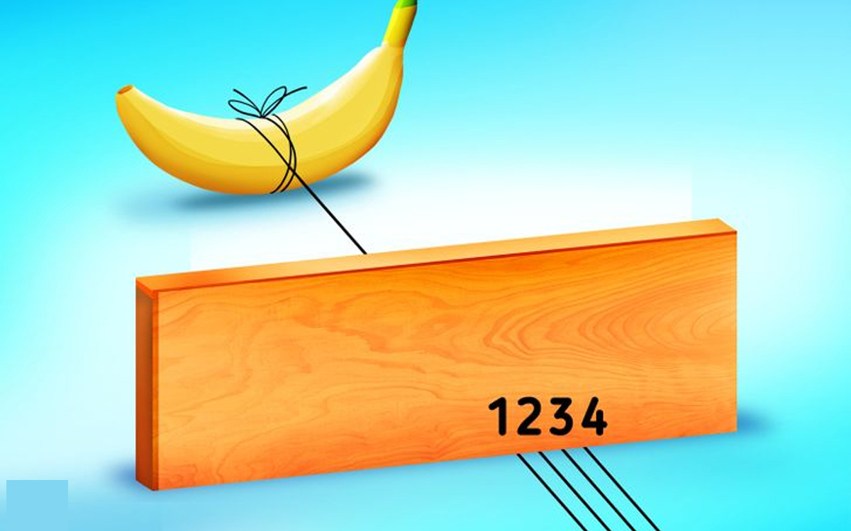 Test de logică | De care fir este legată banana: 1, 2, 3 sau 4?
