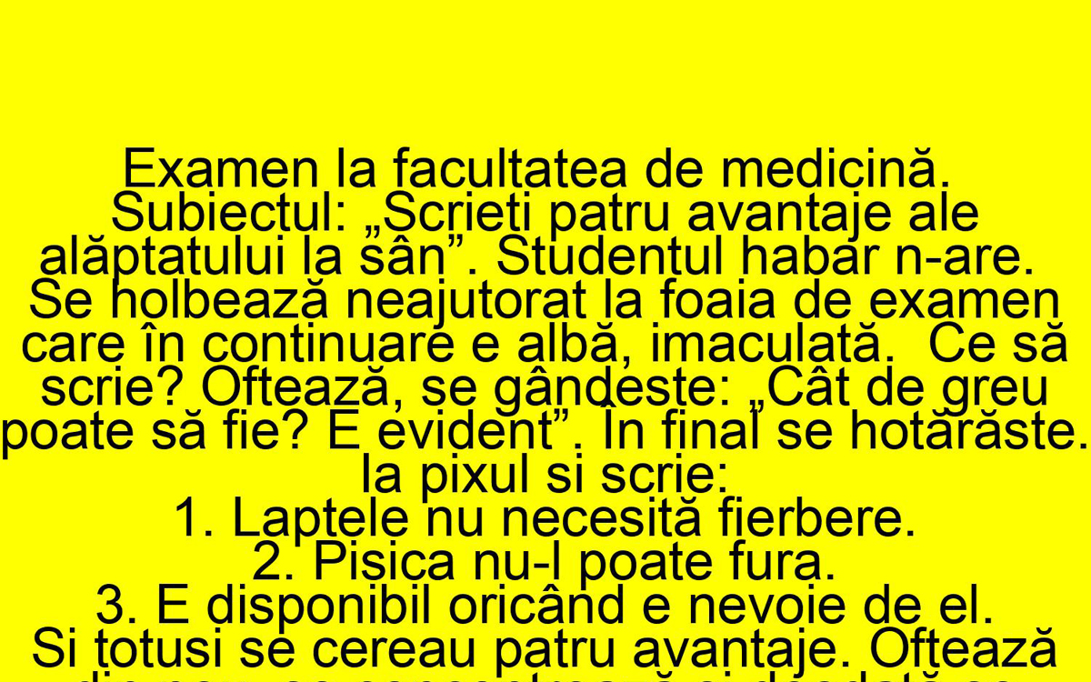 Imagine Stire BANC | Examen la facultatea de medicină: „Scrieți 4 avantaje ale alăptatului la sân!” | 2review.ro