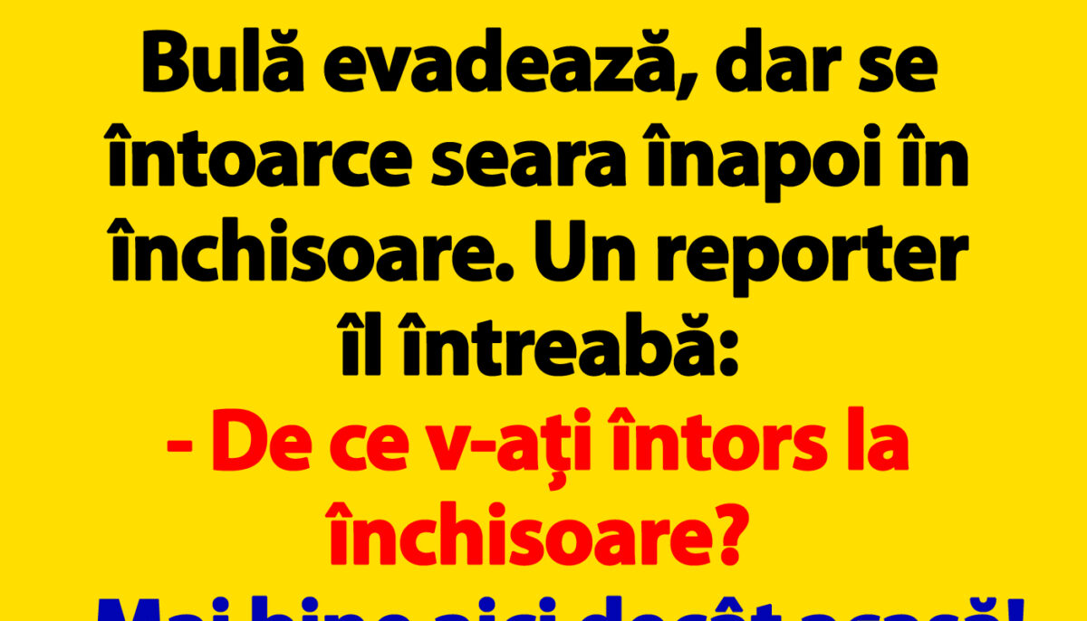 Imagine Stire BANCUL ZILEI | Bulă evadează, dar se întoarce seara înapoi în închisoare | 2review.ro