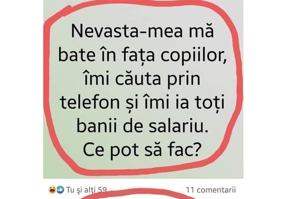 Imagine Stire Râzi cu lacrimi! „Nevasta-mea mă bate în fața copiilor!”.  Ce răspuns a primit un bărbat care a cerut ajutorul pe Facebook | 2review.ro