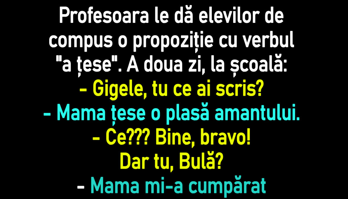 Imagine Stire Banc cu Bulă | Profesoara le dă elevilor de compus o propoziție cu verbul „a țese” | 2review.ro