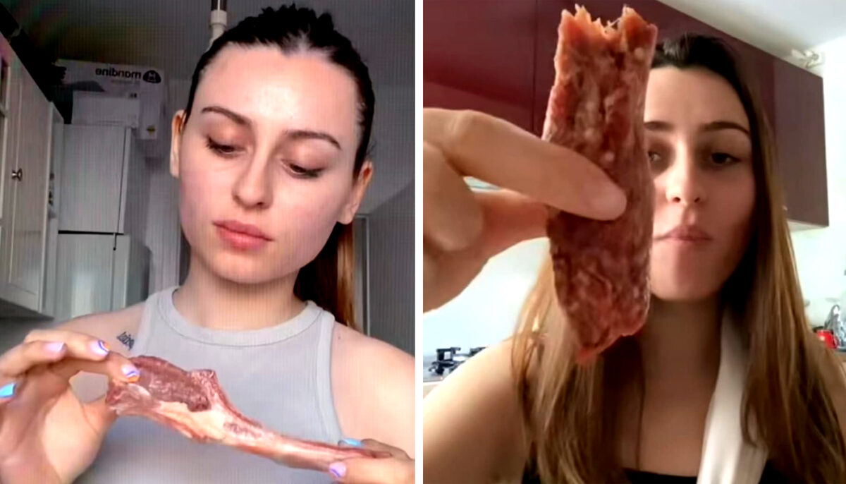 La ce pericole grave se supune Sabina, TikTok-erița din România care se filmează mâncând carne crudă de pui, vită și porc