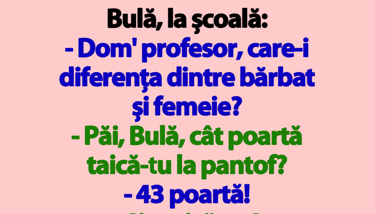 Imagine Stire BANC | Bulă, la școală: „Dom’ profesor, care-i diferența dintre bărbat și femeie?” | 2review.ro