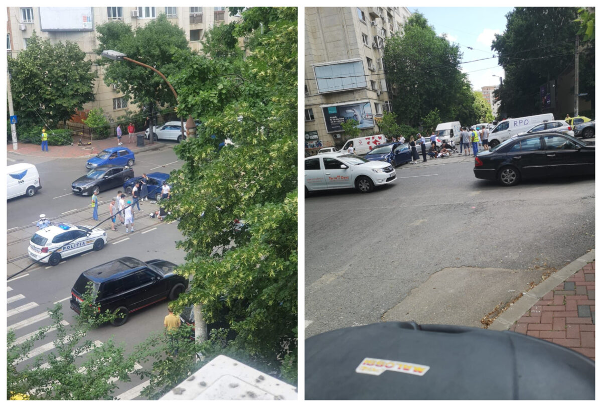 Polițist aflat pe motocicletă, lovit de mașină pe o stradă din București