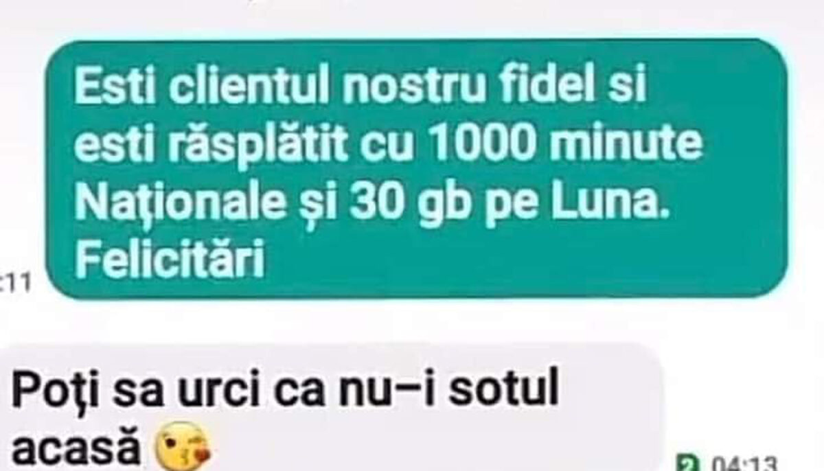Imagine Stire Cel mai tare banc | „Ești clientul nostru fidel și ești răsplătit cu 1.000 minute naționale și 30 Gb pe lună. Felicitări!” | 2review.ro