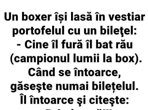 Imagine Stire BANC. Un boxer își lasă în vestiar portofelul cu un bilețel: ”Cine îl fura, îl bat rău ! Când se întoarce, găsește numai bilețelul | 2review.ro