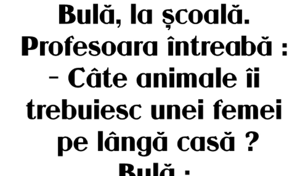 Imagine Stire Banc tare cu Bulă | Profesoara îl întreabă: „Câte animale îi trebuiesc unei femei pe lângă casă?” | 2review.ro