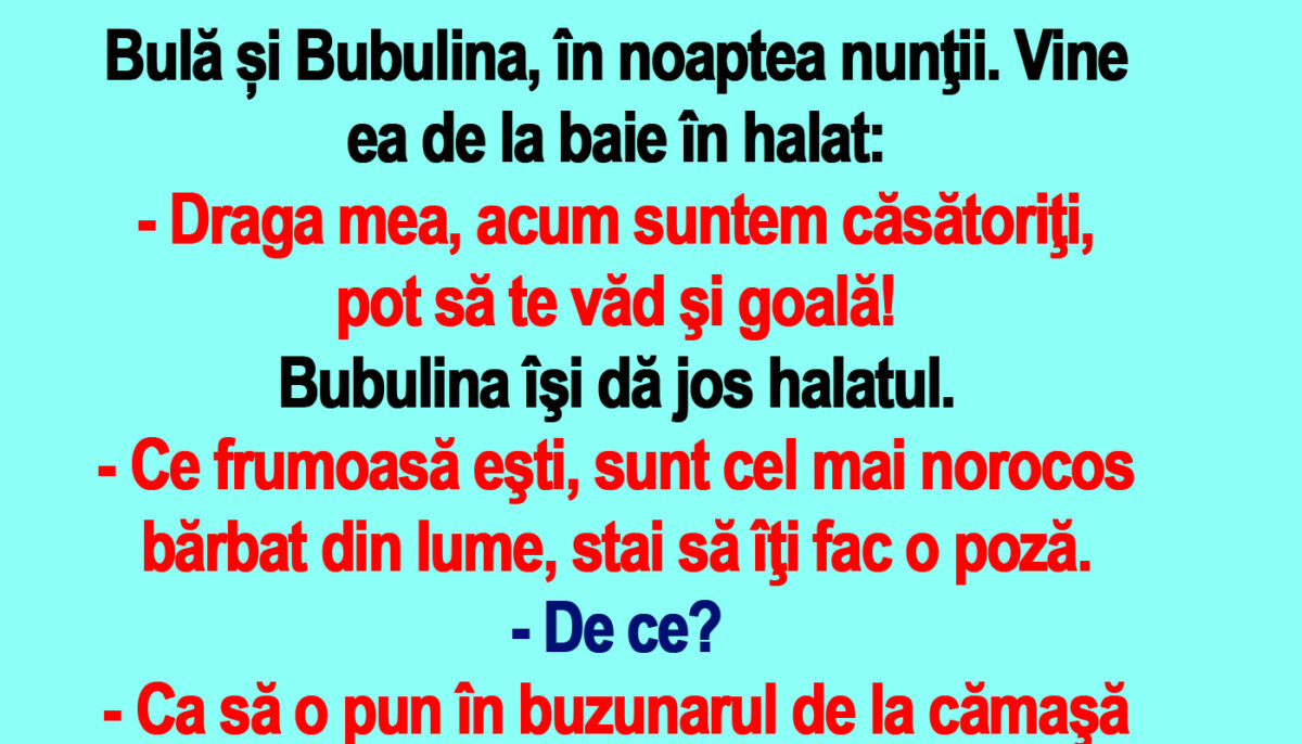 Imagine Stire BANC | Bulă și Bubulina, în noaptea nunţii: „Acum suntem căsătoriți, pot să te văd și goală!” | 2review.ro