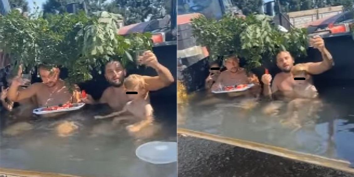 Doi fermieri din Argeş şi-au transformat cuva excavatorului într-un jacuzzi! Imaginile au devenit virale pe internet