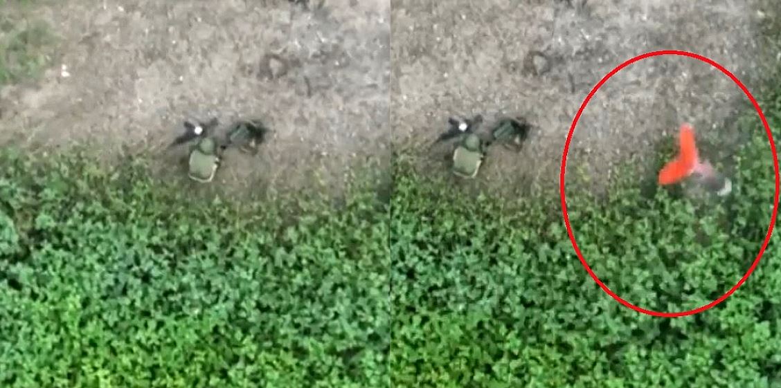 Un soldat rus care își făcea nevoile a fost atacat cu o grenadă. Imaginile au devenit virale