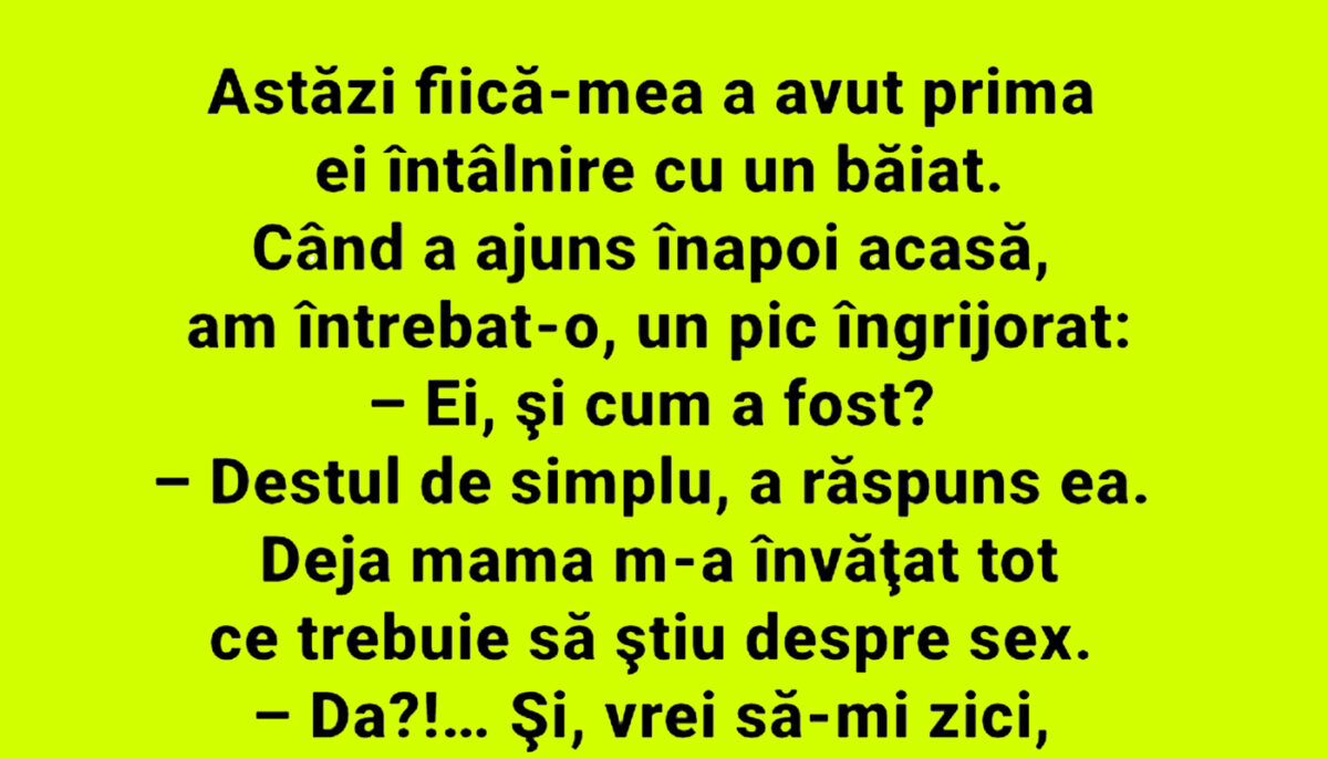 Imagine Stire BANCUL ZILEI | Azi, fiica mea a avut prima ei întâlnire cu un băiat | 2review.ro