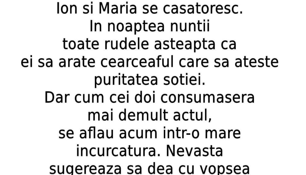 Imagine Stire BANC | Ion și Maria se căsătoresc. În noaptea nunții, toate rudele așteaptă ca ea să arate cearceaful | 2review.ro
