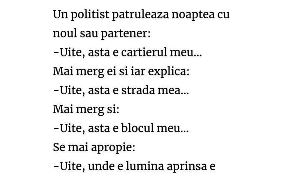 Imagine Stire BANC | Un polițist patrulează noaptea cu noul său partener: „Uite, aia e nevasta mea!” | 2review.ro