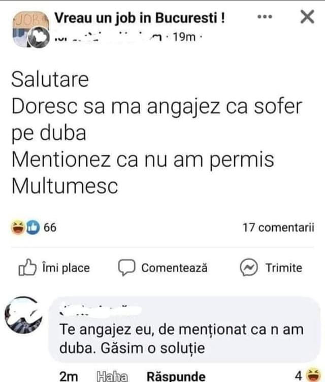 Anunțul postat de bucureștean. Sursă foto: Facebook