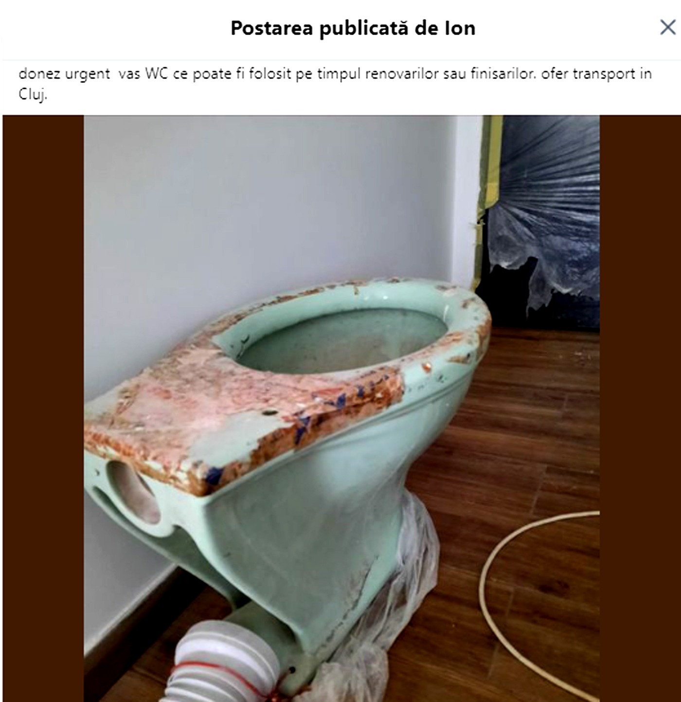 Nu este o glumă! Ce a pățit un bărbat din Cluj-Napoca, după ce a dat anunț că donează acest vas de WC
