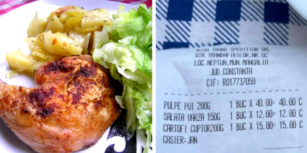 Cât a plătit un turist în Neptun pentru o pulpă de pui cu salată de varză și cartofi. Bărbatul revoltat a publicat bonul pe Facebook