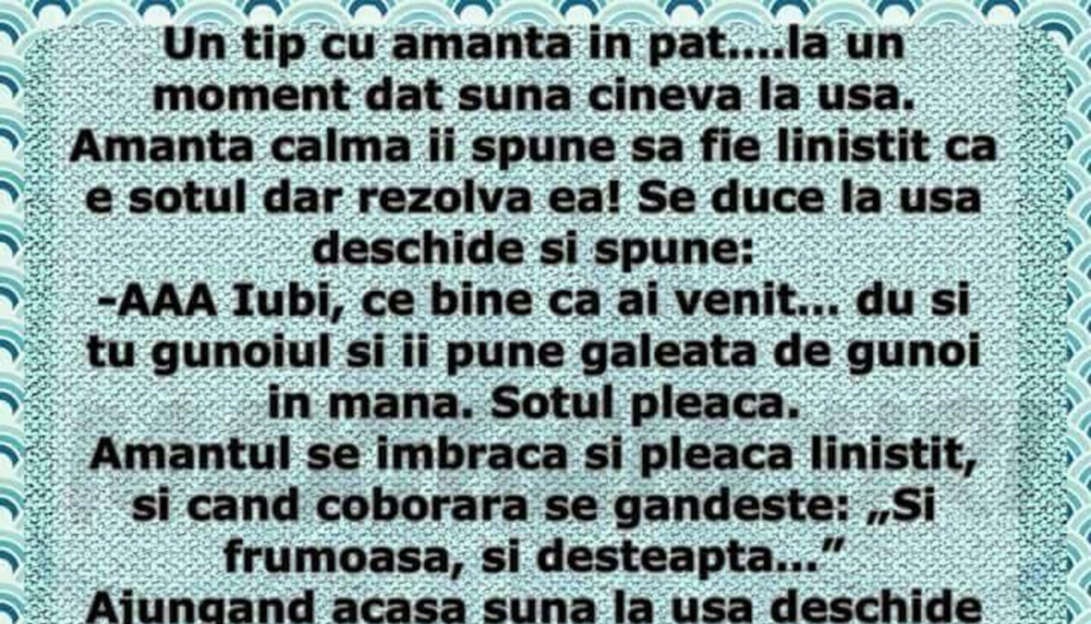 Imagine Stire BANCUL ZILEI | Un tip e cu amanta în pat. La un moment dat, sună cineva la ușă | 2review.ro