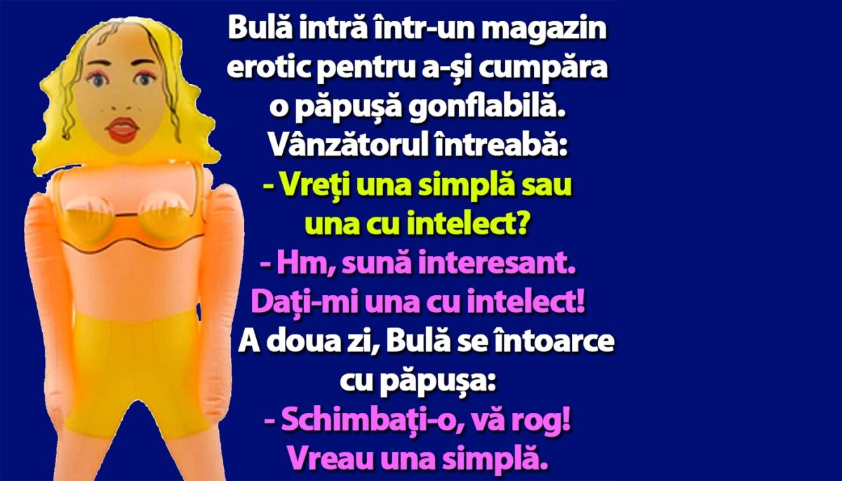 Imagine Stire BANC | Bulă vrea să-și cumpere o păpușă gonflabilă: „Vreți una simplă sau cu intelect?” | 2review.ro