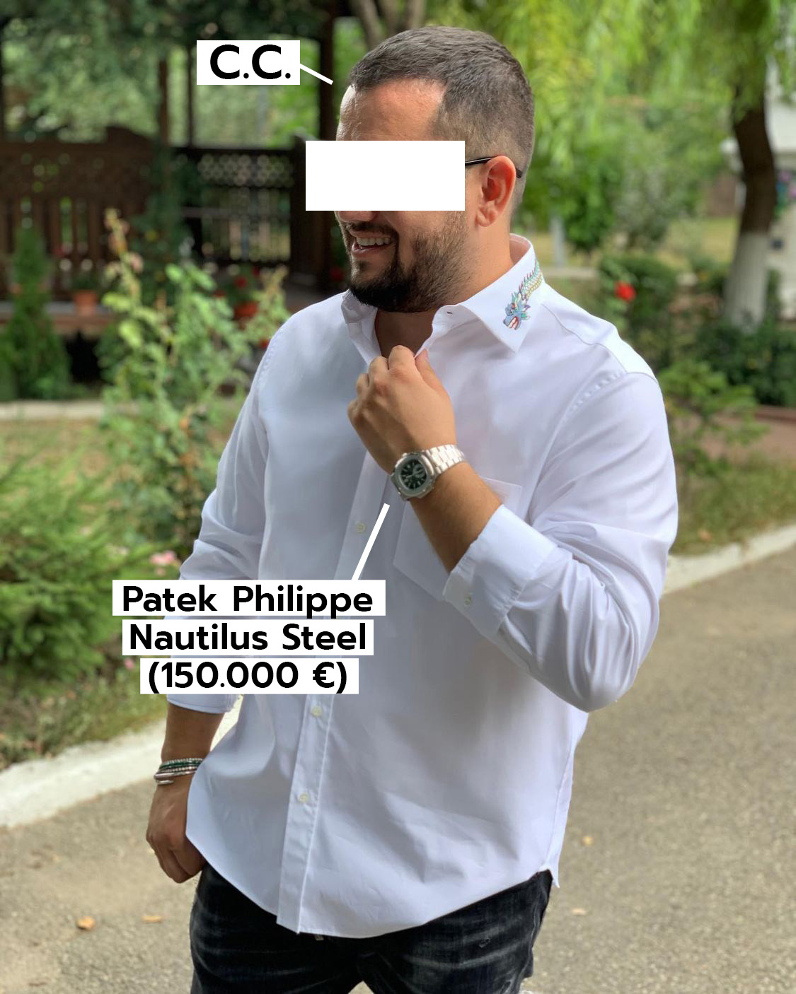 C.C., fratele lui T.C. poartă, în această poză, un Patek Philippe Nautilus Steel de 150.000 de euro (Foto: Instagram)