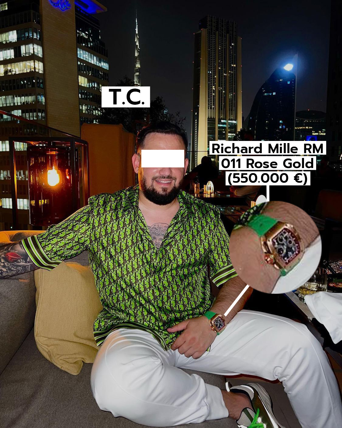 T.C., unul dintre fiii lui Sărsăilă, poartă un ceas de peste jumătate de milion de euro / Foto: Instagram