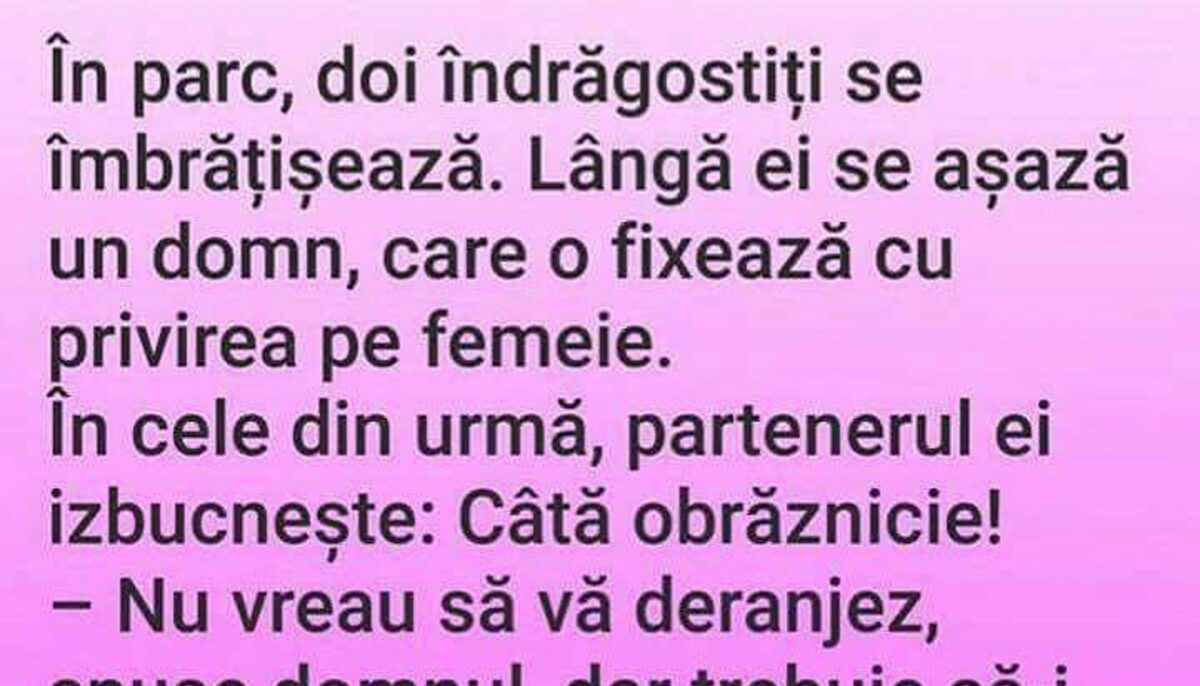 Imagine Stire BANCUL ZILEI | În parc, doi îndrăgostiți se îmbrățișează. Lângă ei se așează un domn | 2review.ro