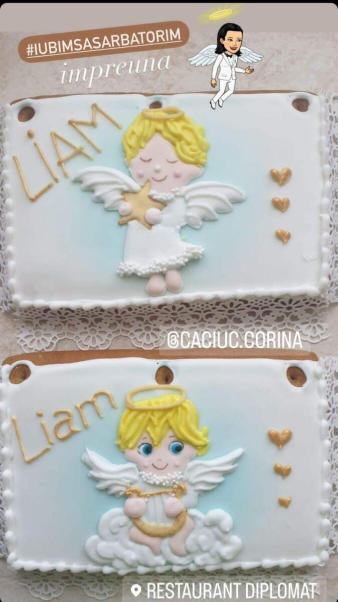 Iată primele imagini cu prăjiturile alese pentru petrecerea de botez a lui Liam! Sunt trimise de la o cofetărie din orașul natal al lui Reghe