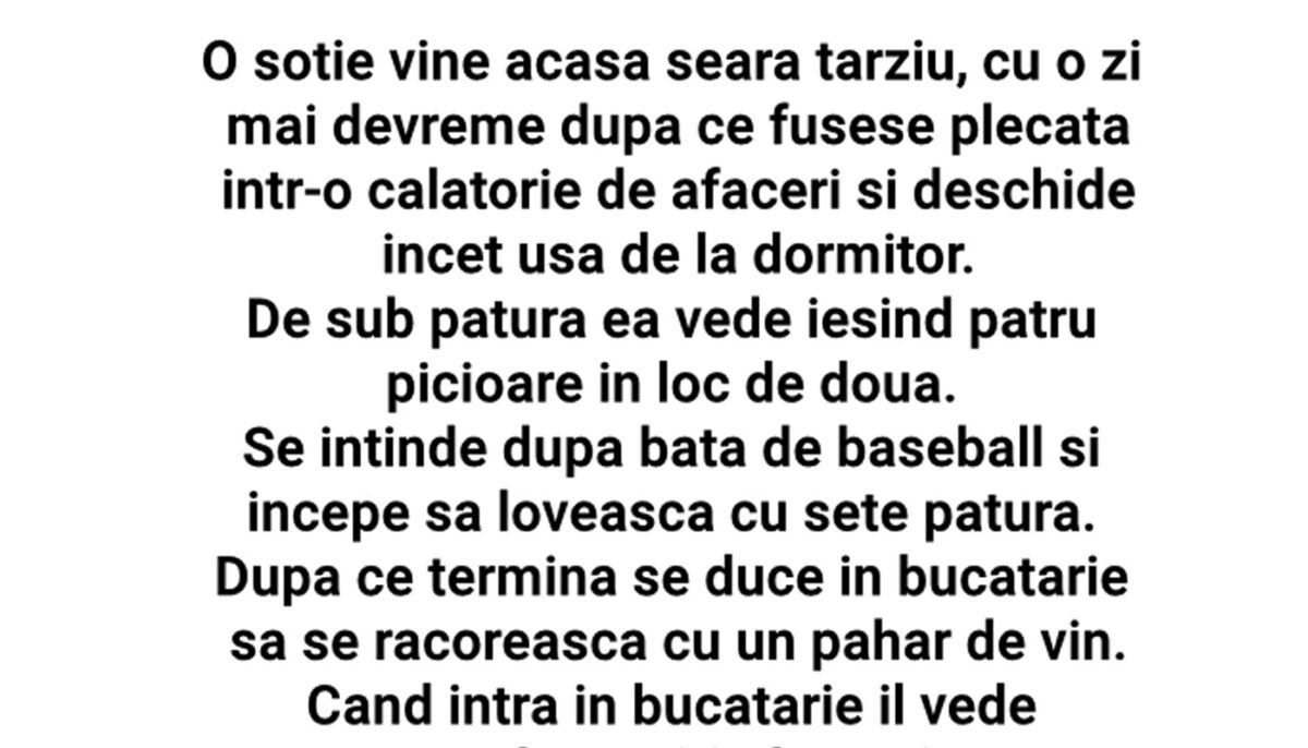 Imagine Stire BANC | Soția vine acasă seara târziu, cu o zi mai devreme, după ce fusese plecată într-o călătorie de afaceri | 2review.ro
