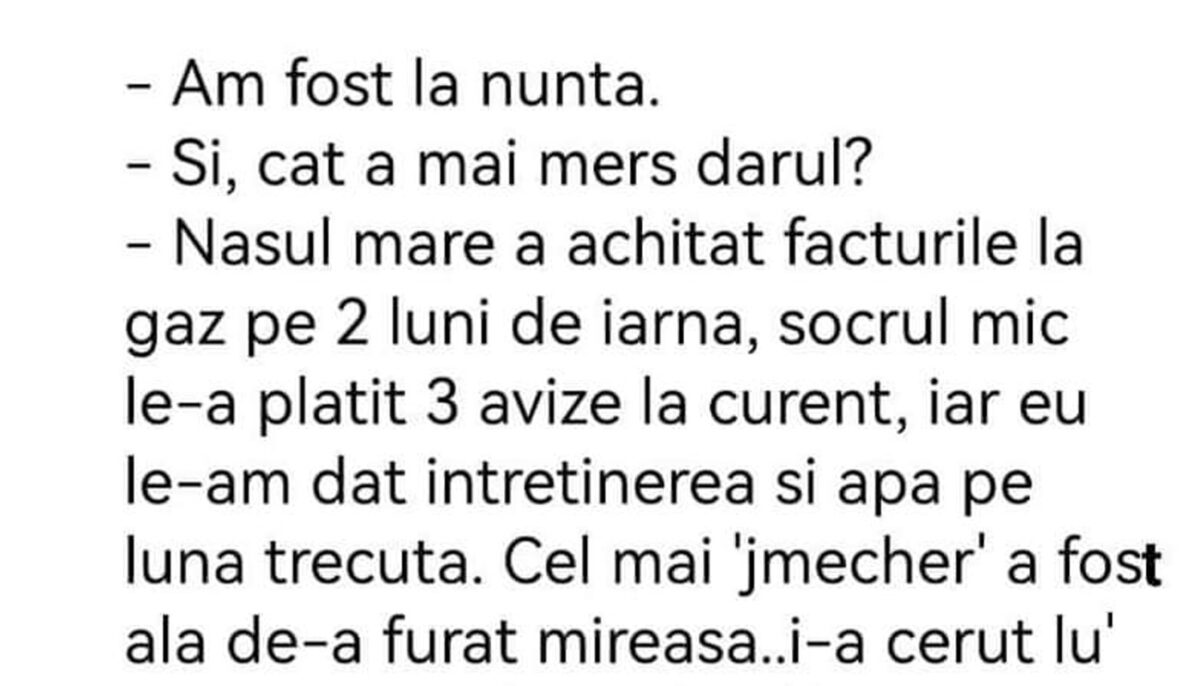 Bancul sfârșitului de septembrie | „Cât a mers darul la nuntă?”