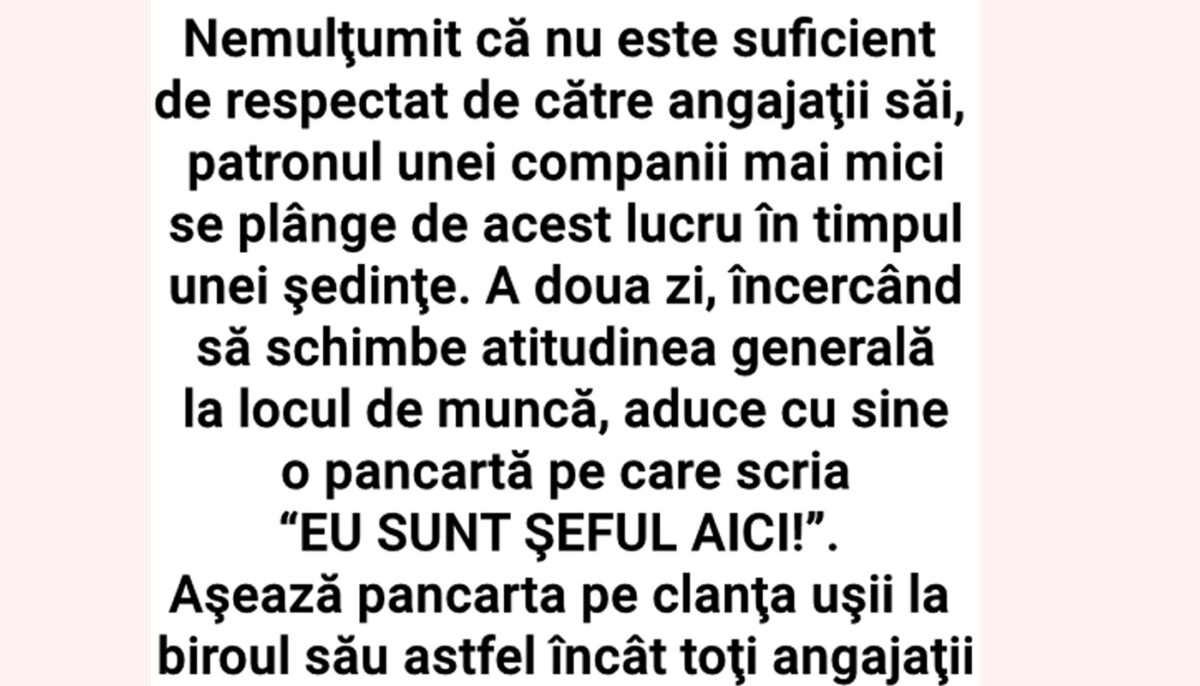 Imagine Stire Bancul de weekend | „Eu sunt șeful aici!” | 2review.ro