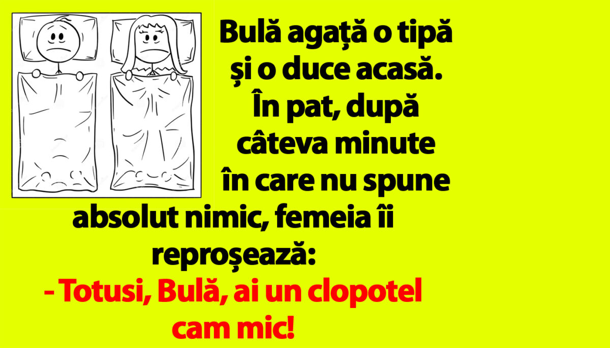 Imagine Stire BANC | Bulă agață o tipă și o duce acasă. În pat, femeia îi reproșează: ”Ai un clopoțel cam mic” | 2review.ro