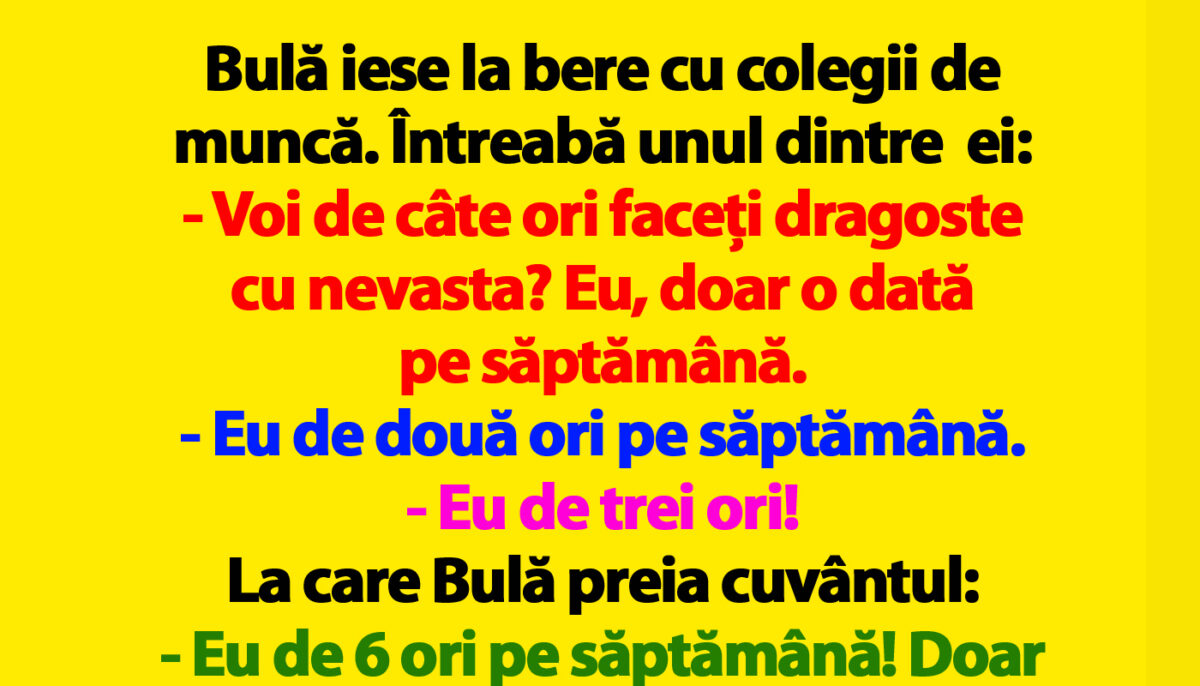 Imagine Stire BANC | Bulă iese la bere cu colegii de muncă: „Voi de câte ori faceți dragoste cu nevasta?” | 2review.ro