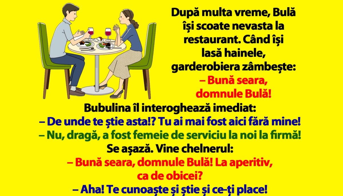 Imagine Stire BANC | Bulă își scoate nevasta la restaurant. Când își lasă hainele, garderobiera zâmbește | 2review.ro