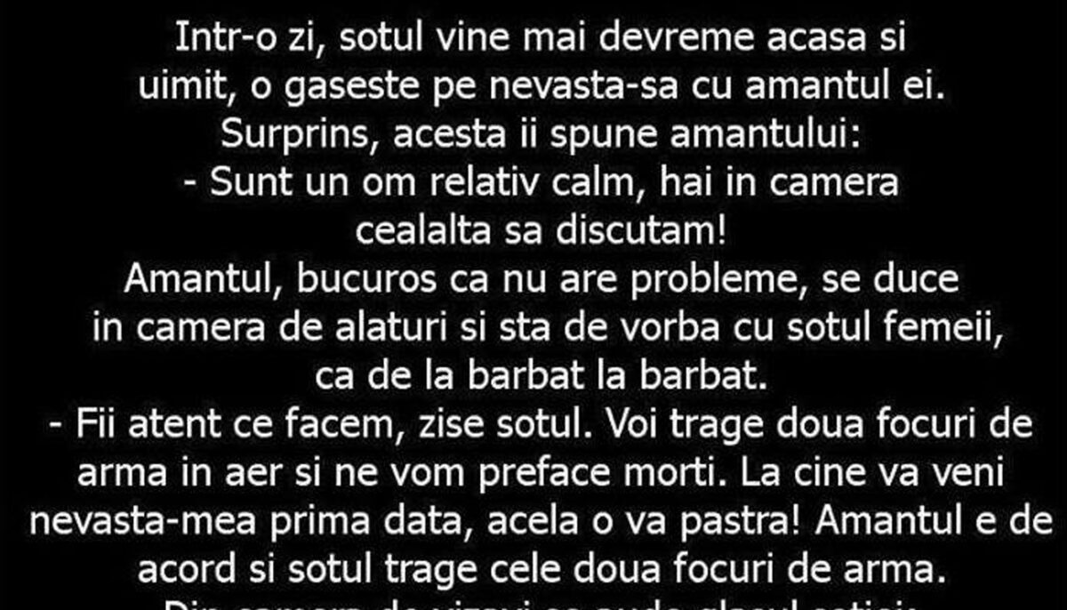 Imagine Stire BANCUL ZILEI | Într-o zi, soțul vine mai devreme acasă și o găsește pe nevastă-sa cu amantul ei | 2review.ro