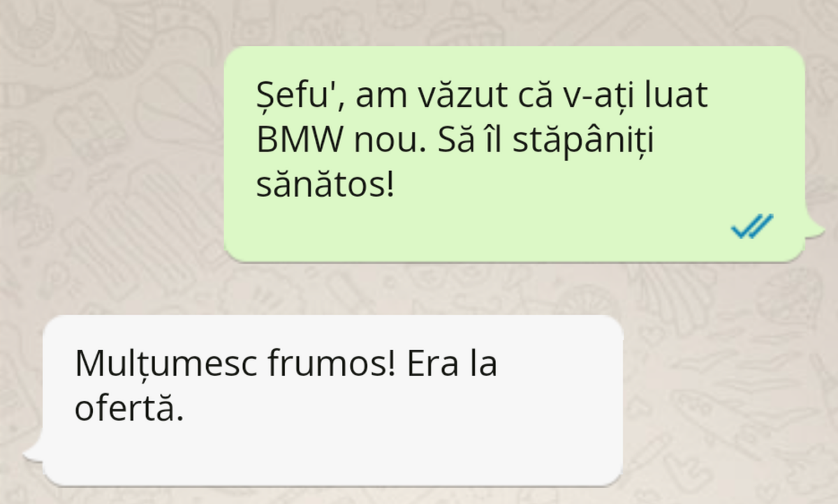 Imagine Stire Bancul zilei. „Șefu’, am văzut că v-ați luat un BMW nou…” | 2review.ro