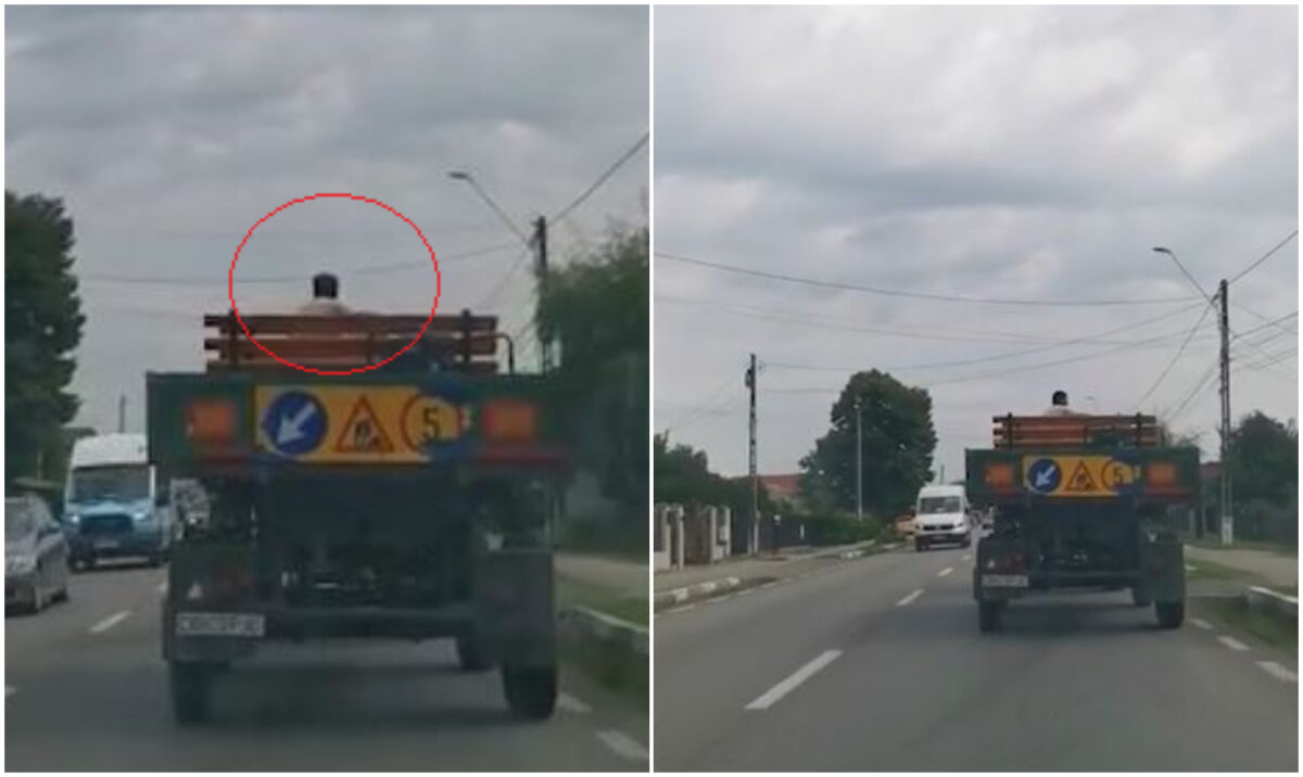 Imaginile zilei | La plimbare cu băncuța prin Găești. Ce a surprins un șofer în trafic, în județul Dâmbovița