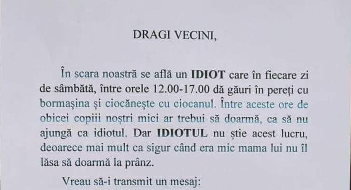 Ce afiş a lipit un bărbat la intrarea în scară. Mesajul a devenit viral!