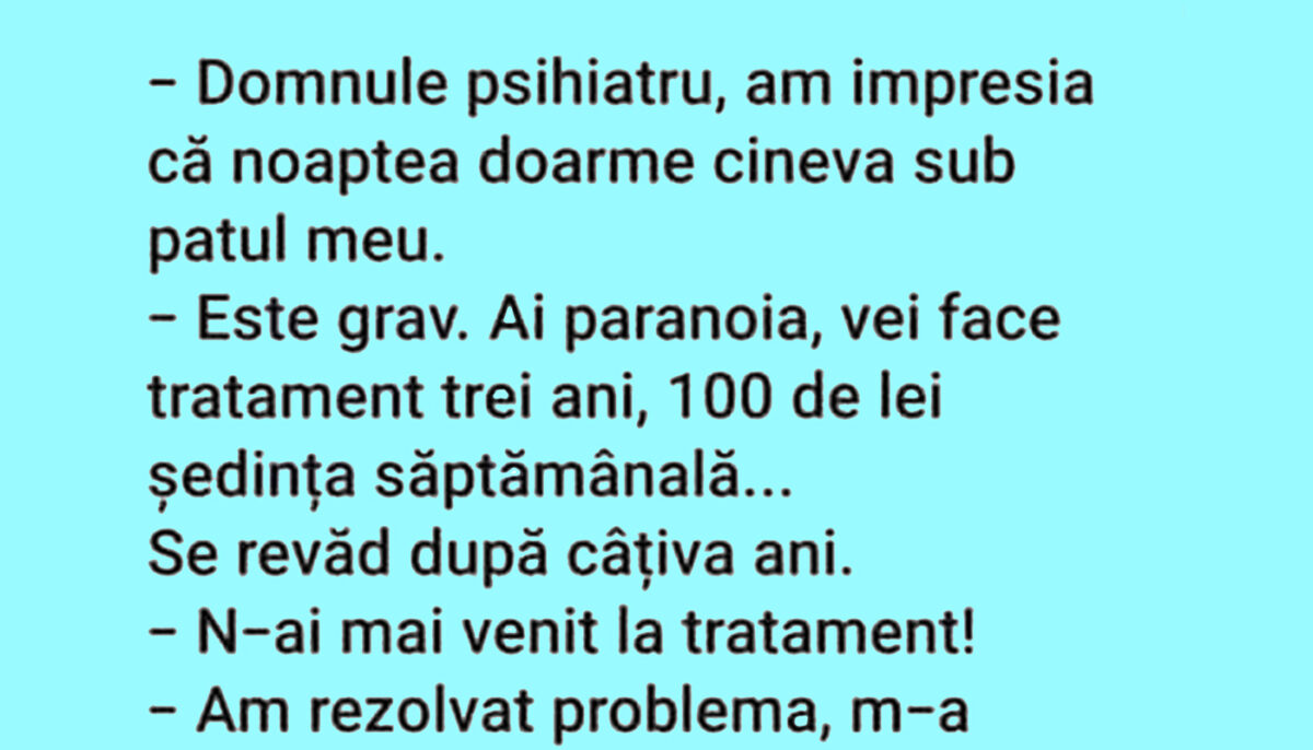 Imagine Stire BANC | „Domnule psihiatru, am impresia că noaptea doarme cineva sub patul meu” | 2review.ro