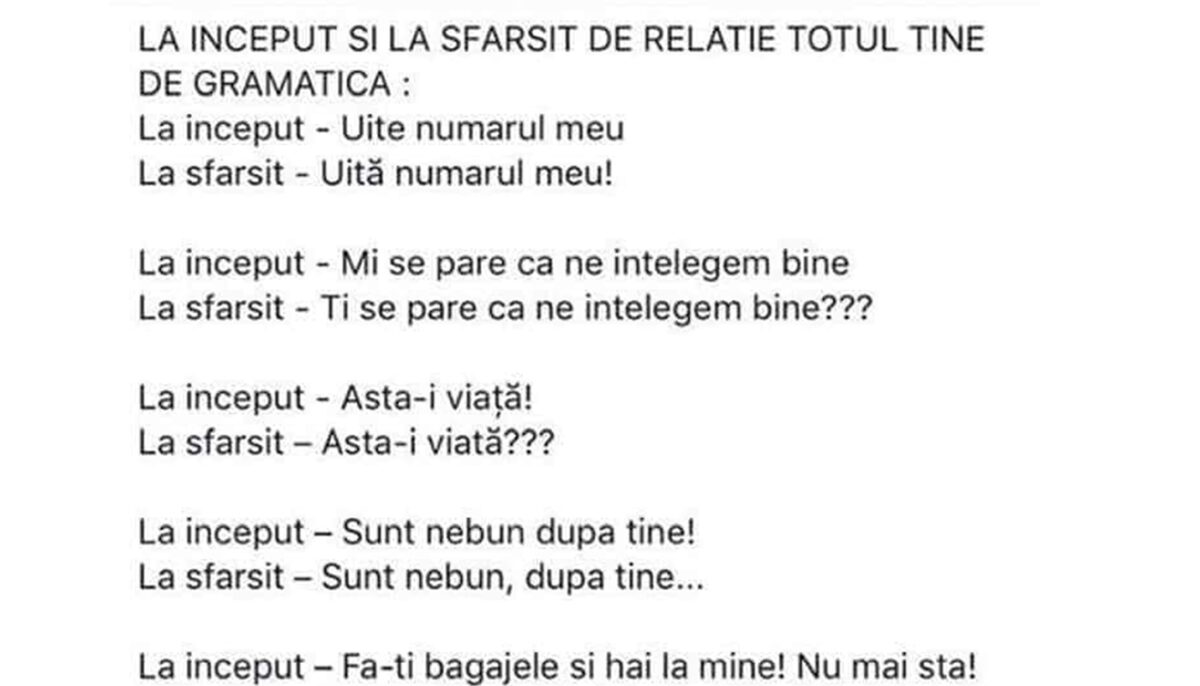 Imagine Stire BANCUL ZILEI | La început și la sfârșit de relație, totul ține de gramatică! | 2review.ro