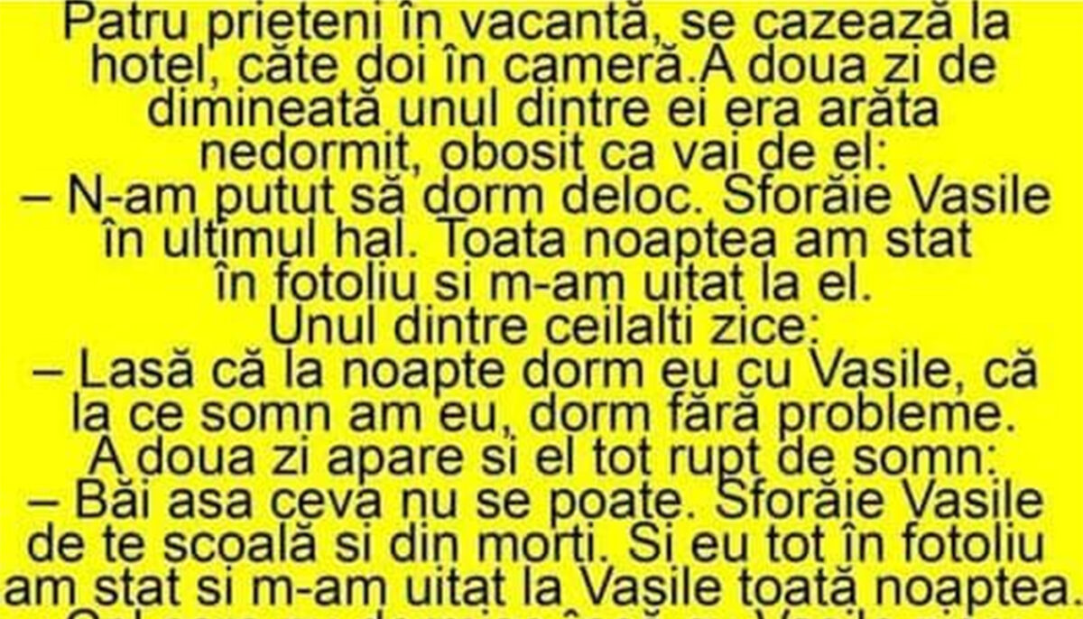 Imagine Stire Bancul sfârșitului de noiembrie | „N-am putut să dorm! Vasile sforăie în ultimul hal” | 2review.ro