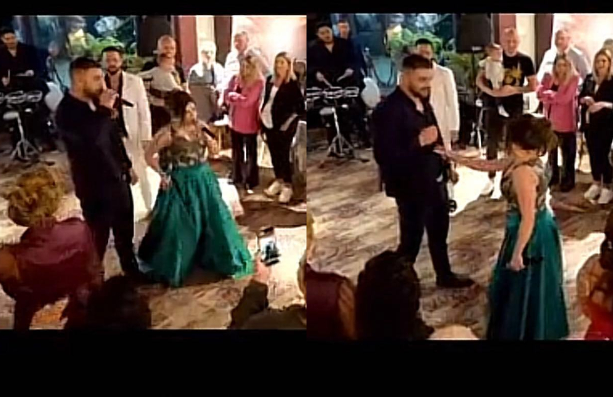 Imagine Stire Momentul în care clienta lui Culiță Sterp aruncă pe jos microfonul unuia dintre băieții din formația lui și îl sparge | 2review.ro