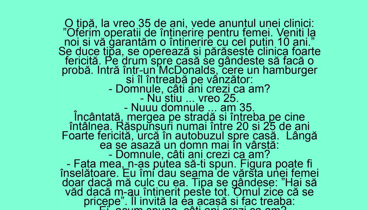 Imagine Stire BANCUL ZILEI | O tipă de 35 de ani face o operație de întinerire cu 10 ani | 2review.ro