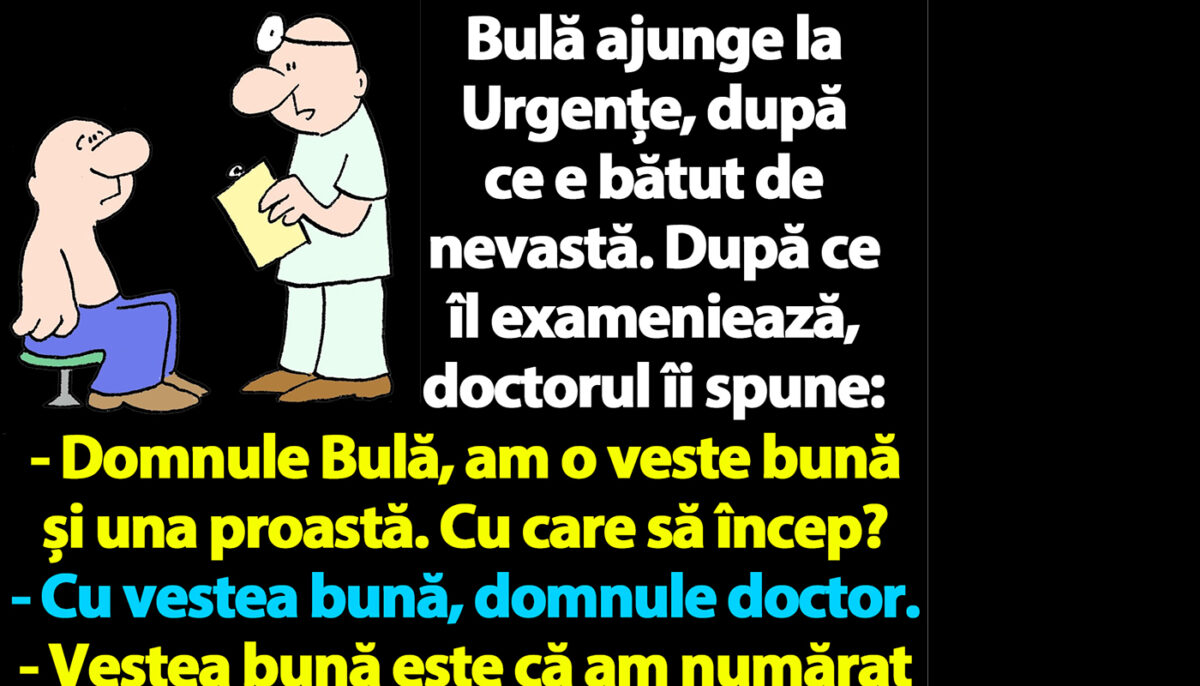 Imagine Stire BANC | Bulă ajunge la Urgențe, după ce e bătut de nevastă | 2review.ro