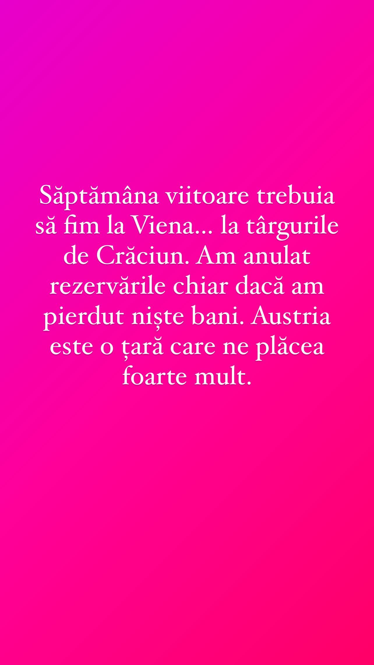 Mesajul transmis de Cristina Șișcanu. Foto: InstaStory