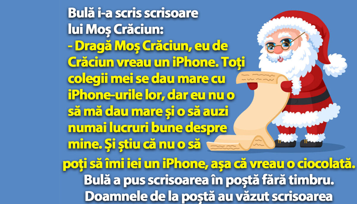 Imagine Stire BANC | Ce scrisoare i-a trimis Bulă lui Moș Crăciun | 2review.ro