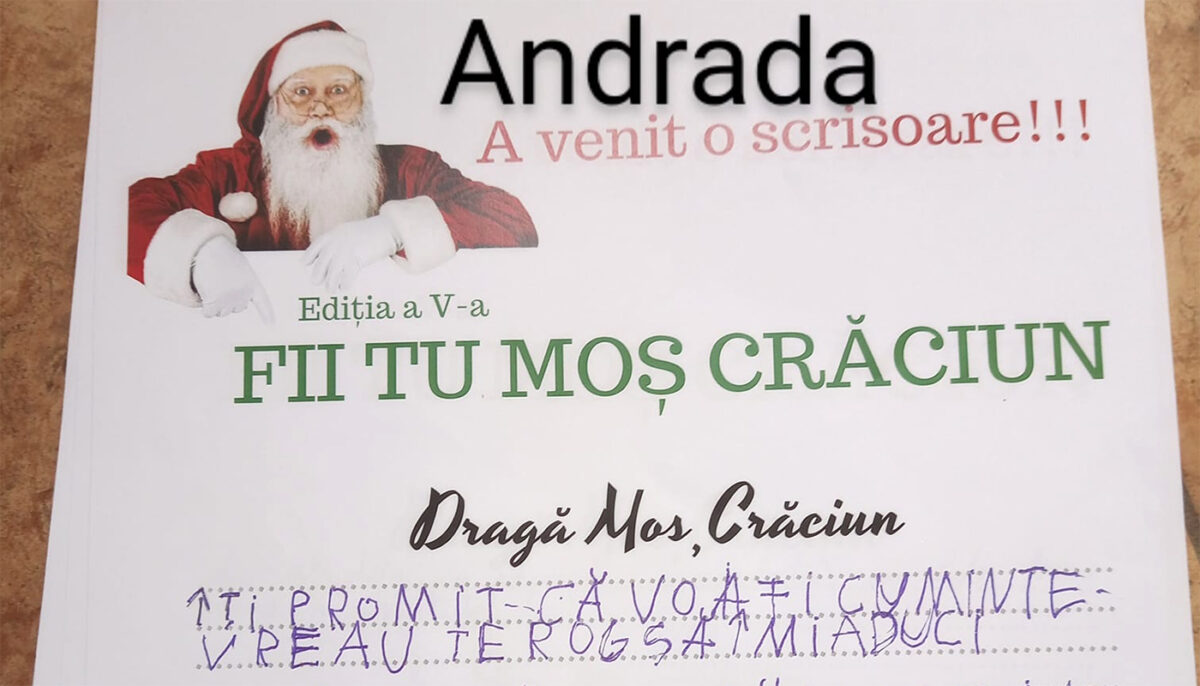 Scrisoarea emoționantă a micuței Andrada pentru Moș Crăciun: „Îți promit că voi fi cuminte, te rog să-mi aduci o…”