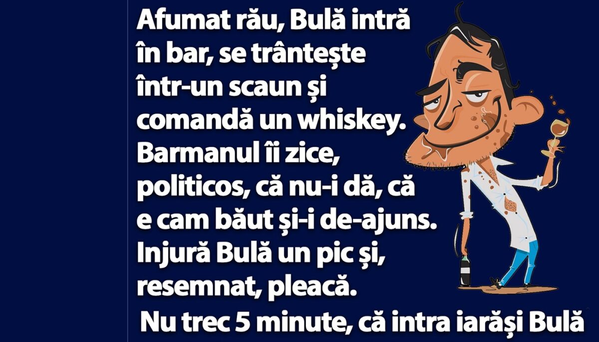 Imagine Stire BANC | Afumat rău, Bulă intră în bar, se trântește într-un scaun și comandă un whiskey | 2review.ro